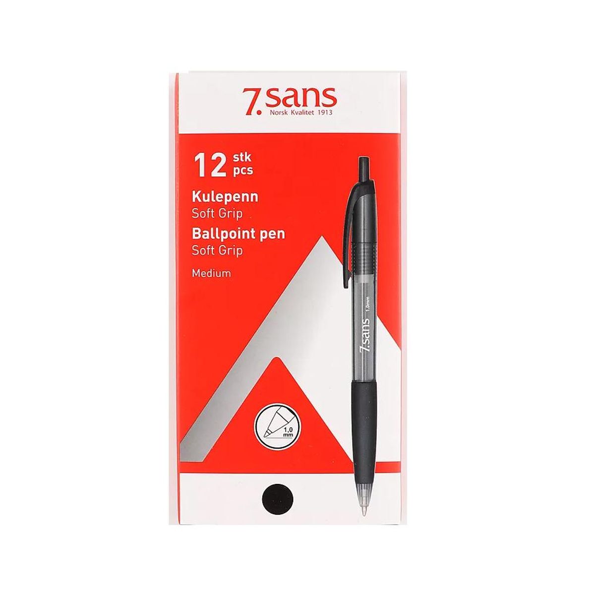 Softgrip Kulepenn - Sort Medium (Kartong 12 stk)