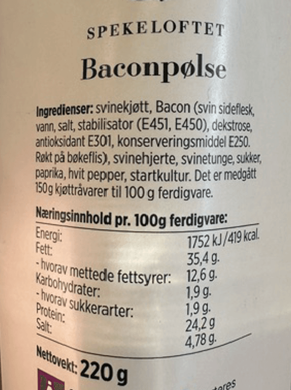 Bacon Spekepølse