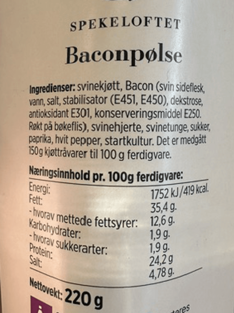 Bacon Spekepølse