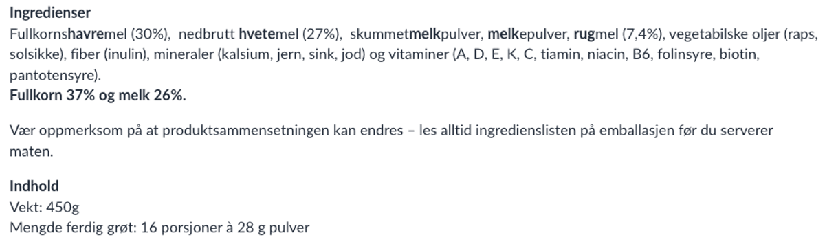 Fullkornsgrøt - Godnatt